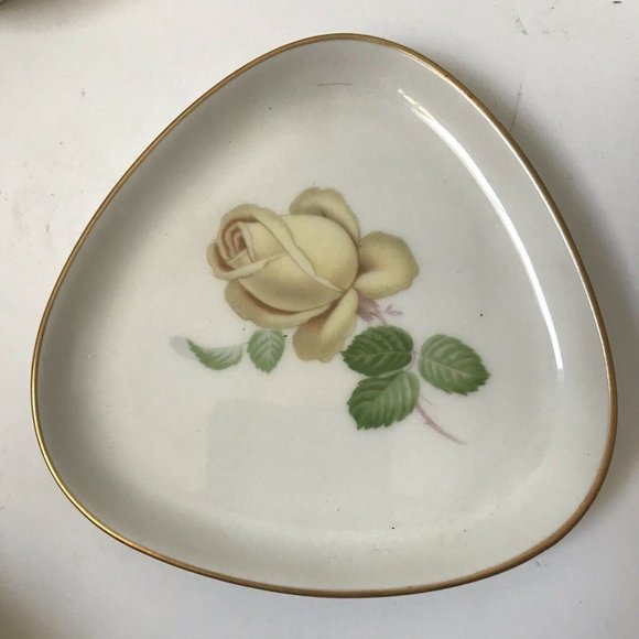 Vintage Thomas Germany bone china mustard salt pepper dish spoon yellow rose - Picture 6 of 9